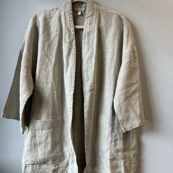 Eileen Fisher Beige Open-Front Linen Kimono Jacket - Picture 6 of 12